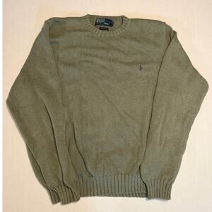 VTG Polo Ralph Lauren Chunky Knit Sweater Sage Green Cotton Men's XL 90's Pony